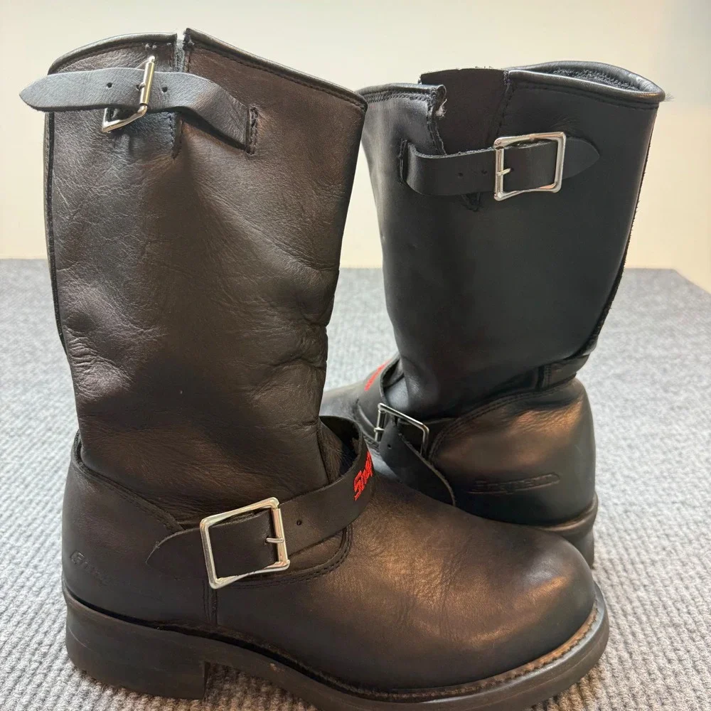 Snap On Leather Motorcycle Boots Mens 11 Black Biker Collector Logo Harness